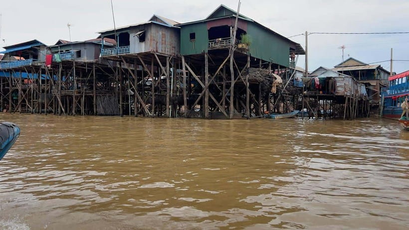 Sunset Kompong Pluk Floating Village - The road through rice fields and villages